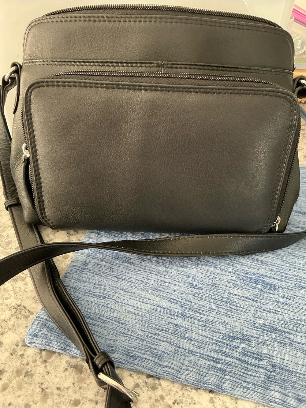 ili New York genuine leather black Crossbody Bag with many pockets